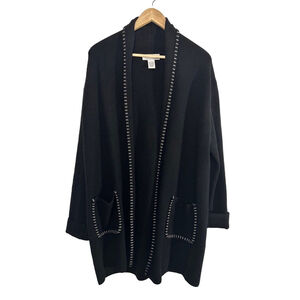 Magaschoni Knit Longline Cardigan Contrast Stitching Women Large Black Luxurious